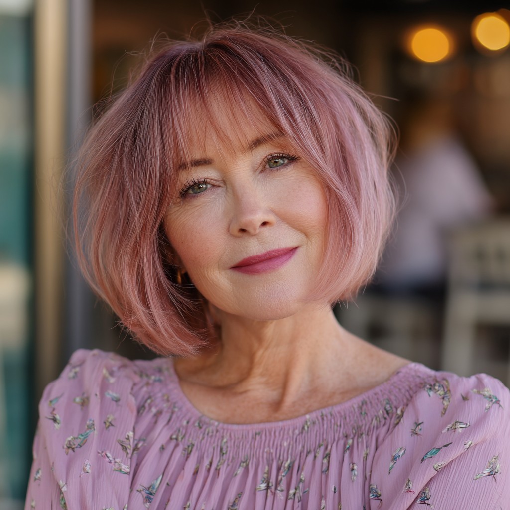 Chic Jawline Bob with Soft Rose Tones