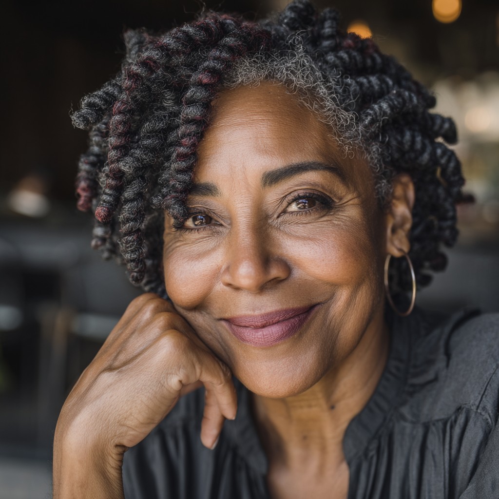 Chic Short Finger Coils with Rich Burgundy Accents