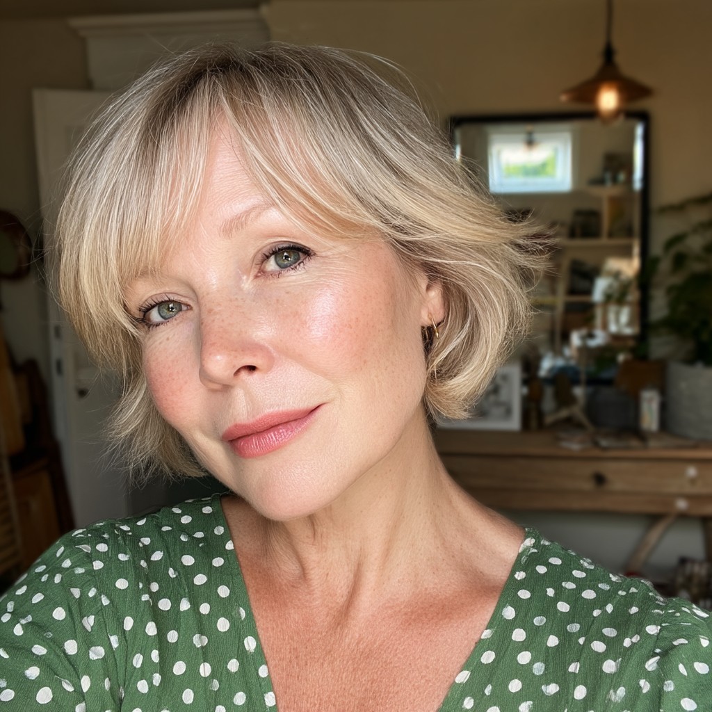 Chic Soft Textured Jawline Bob with Layered Fringe