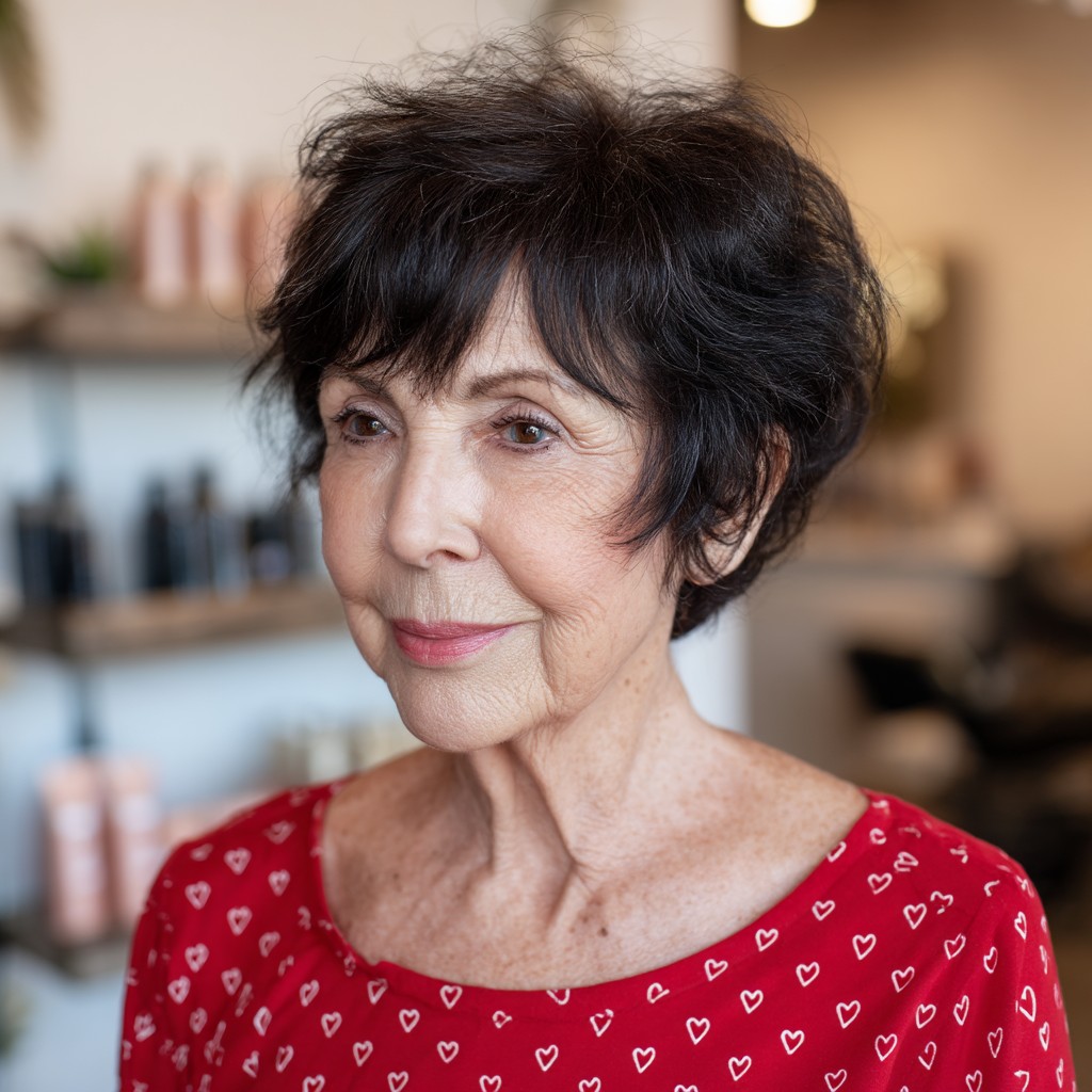 Chic Textured Jet Black Short Cut with Soft Volume