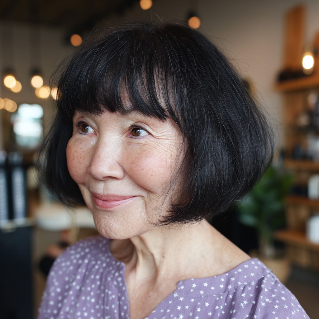 Sleek Jet Black Bob with Soft Bangs