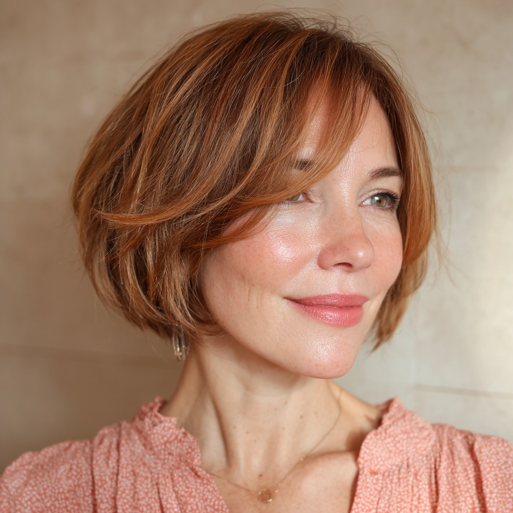 Stylish Layered Bob with Warm Auburn Tones