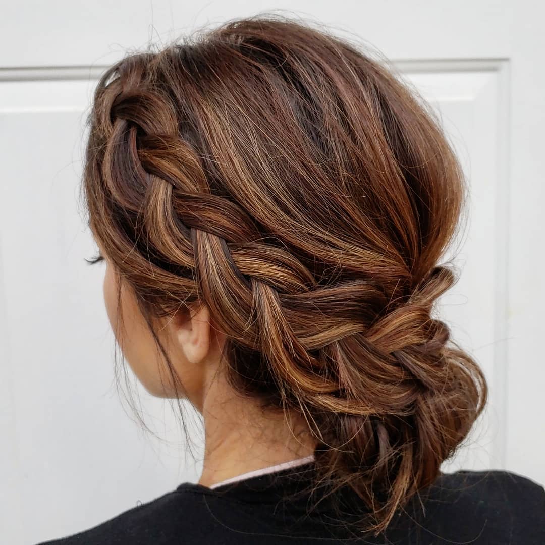 Beautifully Textured Braided Updo with Subtle Highlights