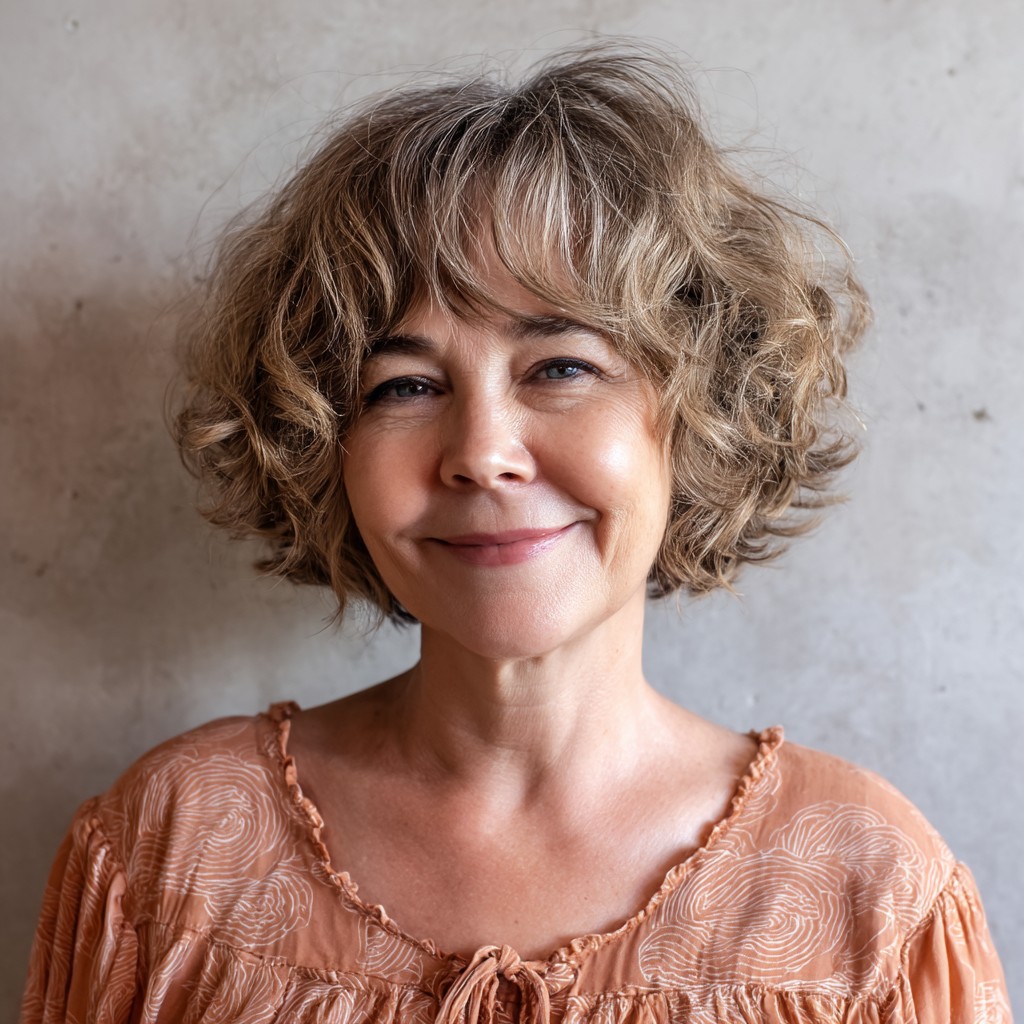 Charming Curly Shag with Soft Bangs