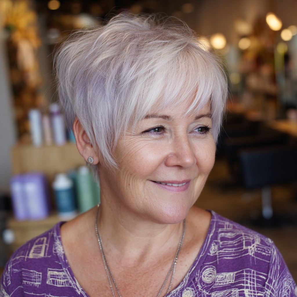 Chic Textured Pixie Cut with Subtle Lavender Highlights