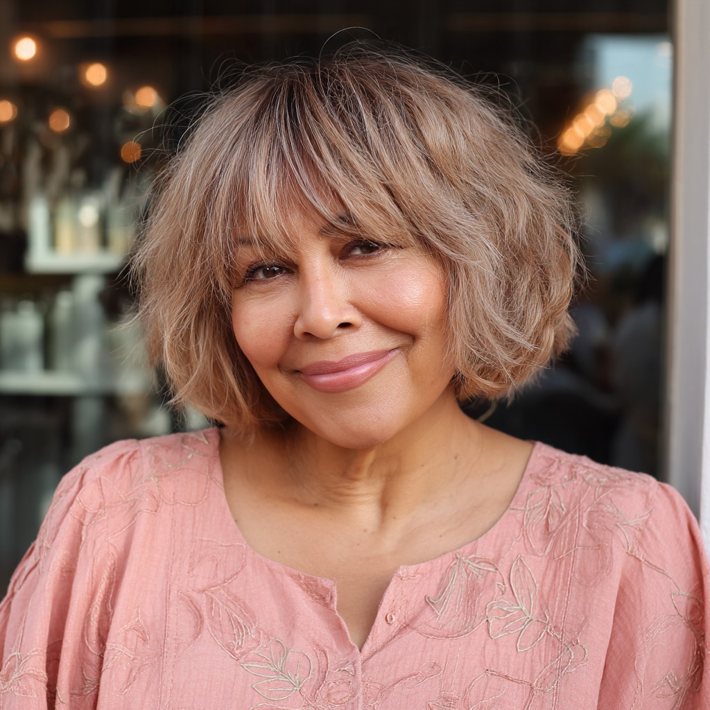 Choppy Textured Bob with Soft Bangs