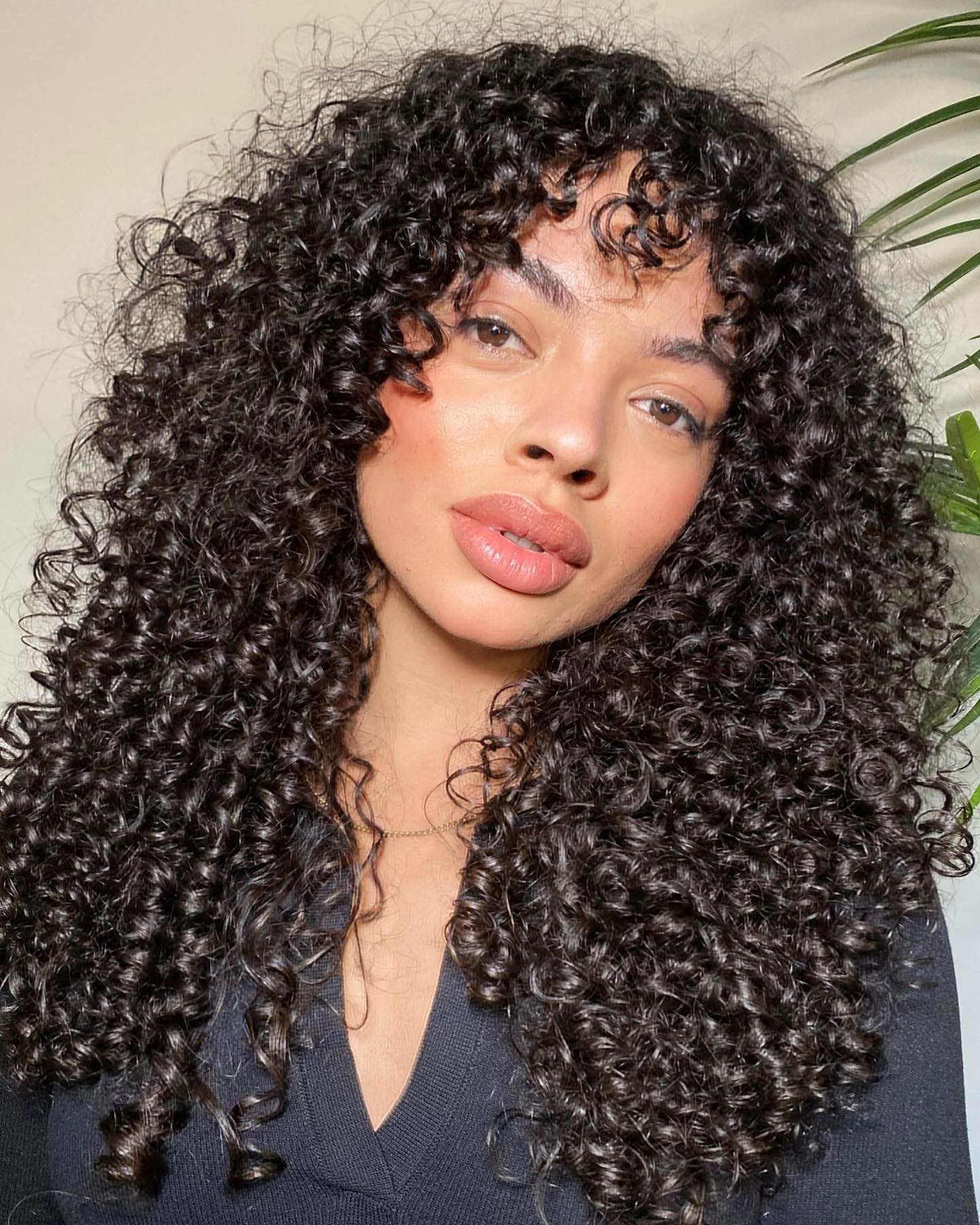 Textured Curly Cut with Playful See-Through Bangs