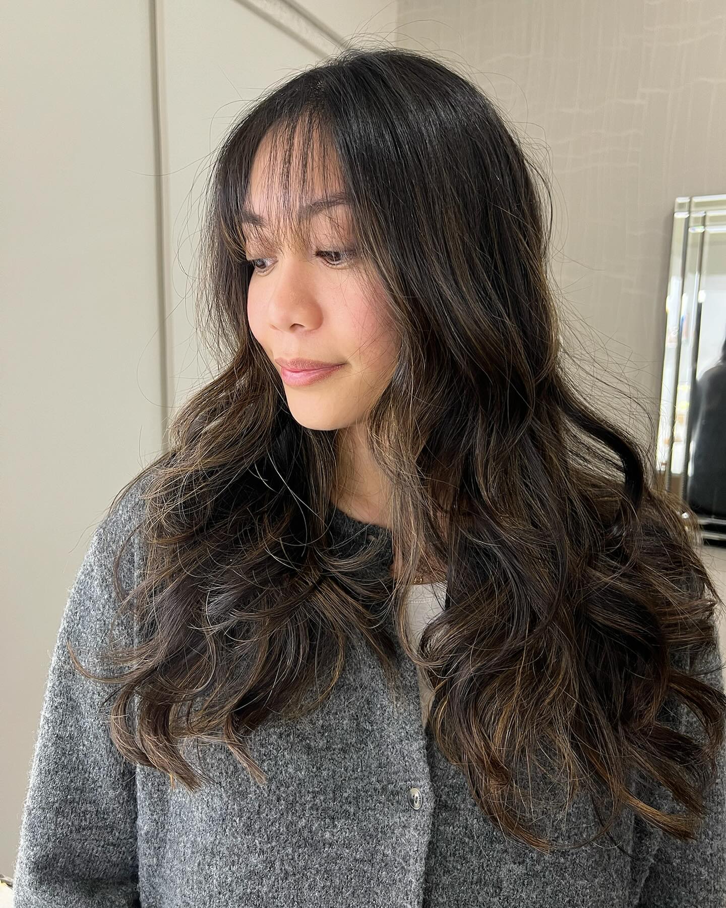 Textured Long Waves with Soft See-Through Bangs