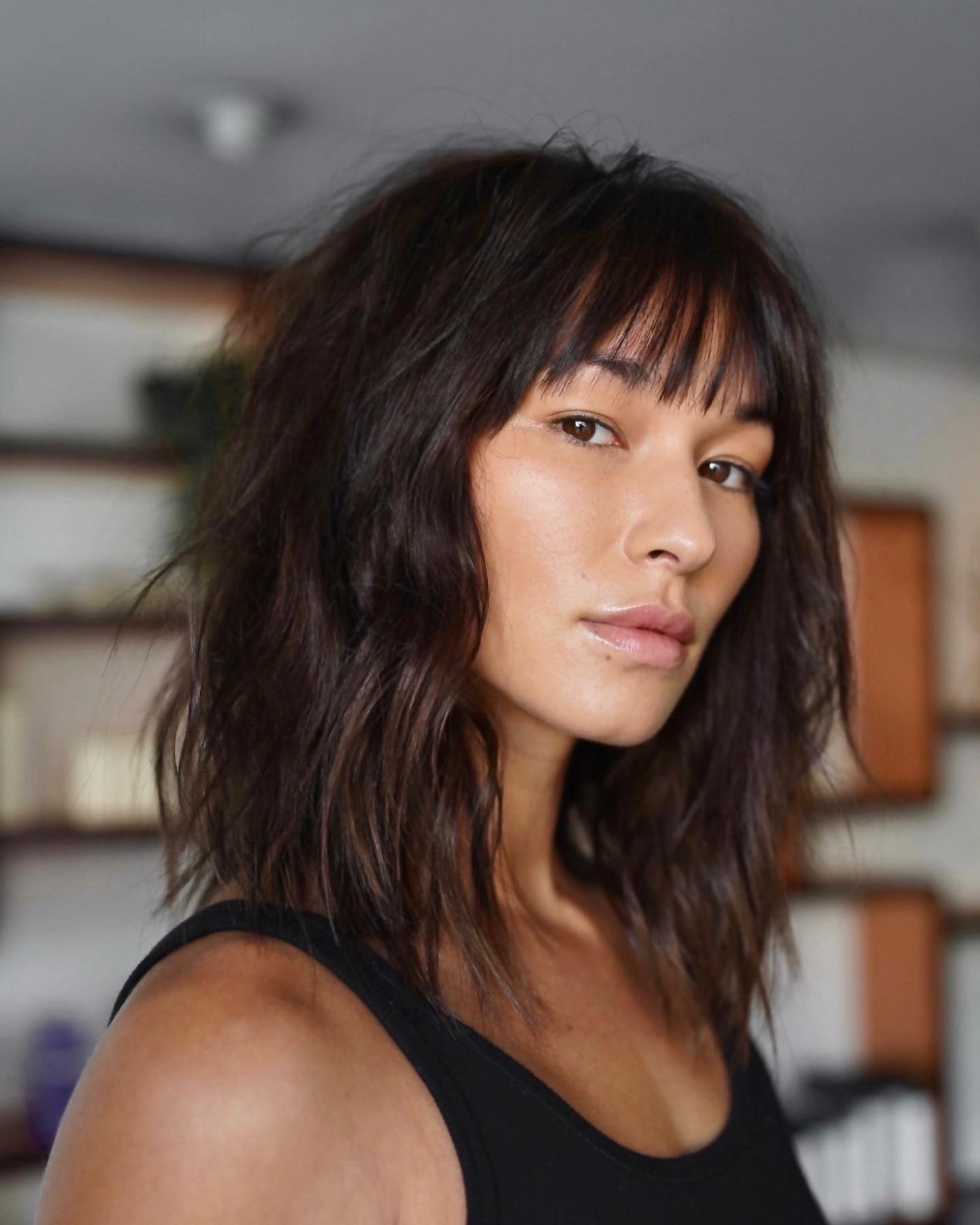 Textured Shoulder-Length Cut with Soft See-Through Bangs