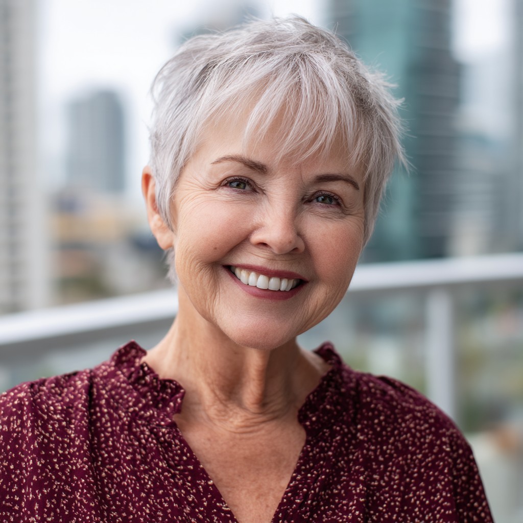 Chic Textured Silver Pixie with Soft Layers