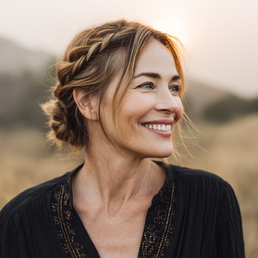 Bohemian Braided Updo with Soft Face-Framing Strands