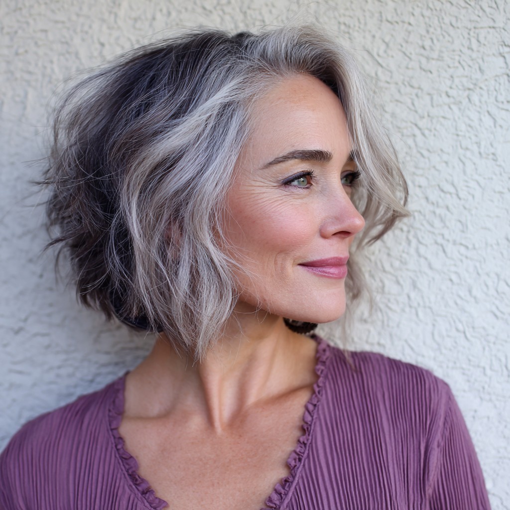 Chic Effortless Choppy Bob with Subtle Silver Highlights