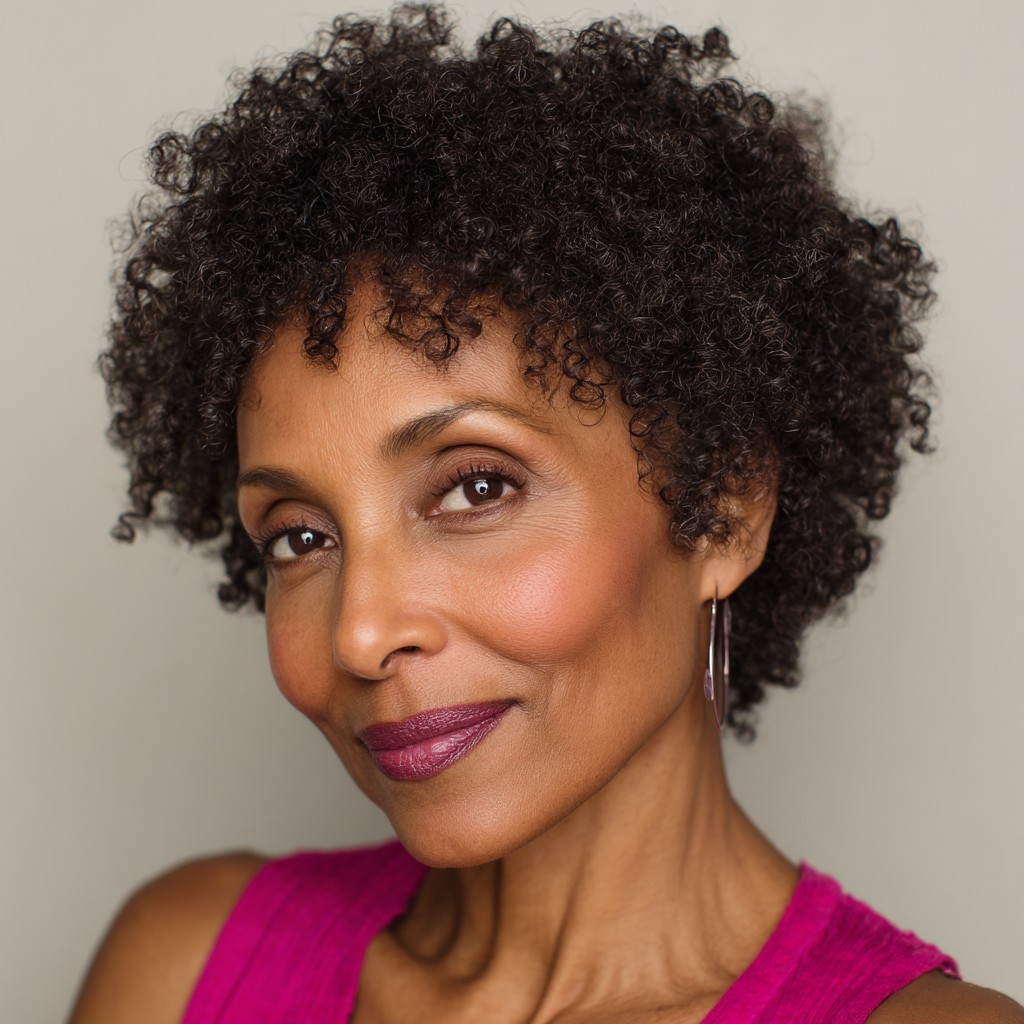 Chic Short Curly Cut with Playful Baby Bangs