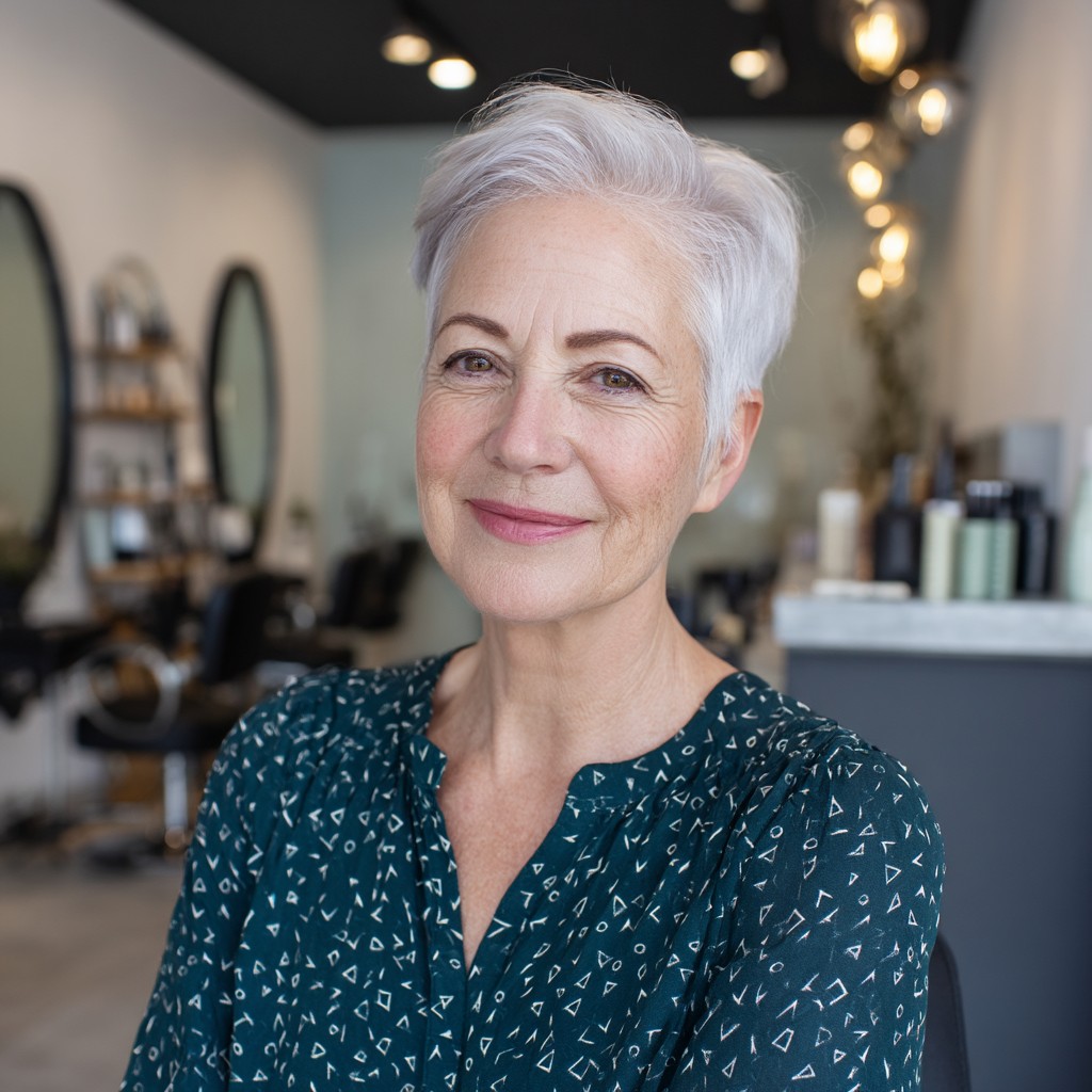 Chic Short Silver Pixie with Textured Layers
