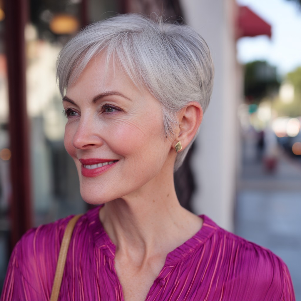 Chic Silver Textured Pixie Cut with Soft Volume