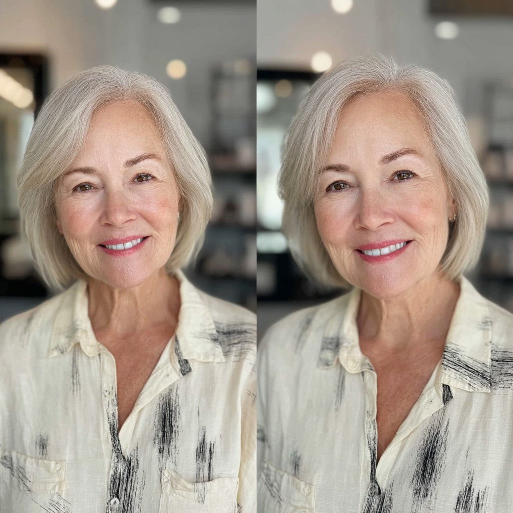 Chic Softly Layered Silver Bob