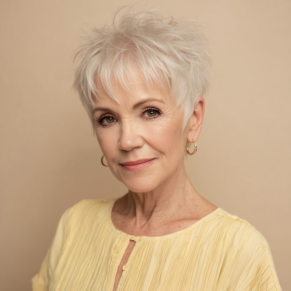 Chic Textured Short Frosted Pixie with Soft Volume