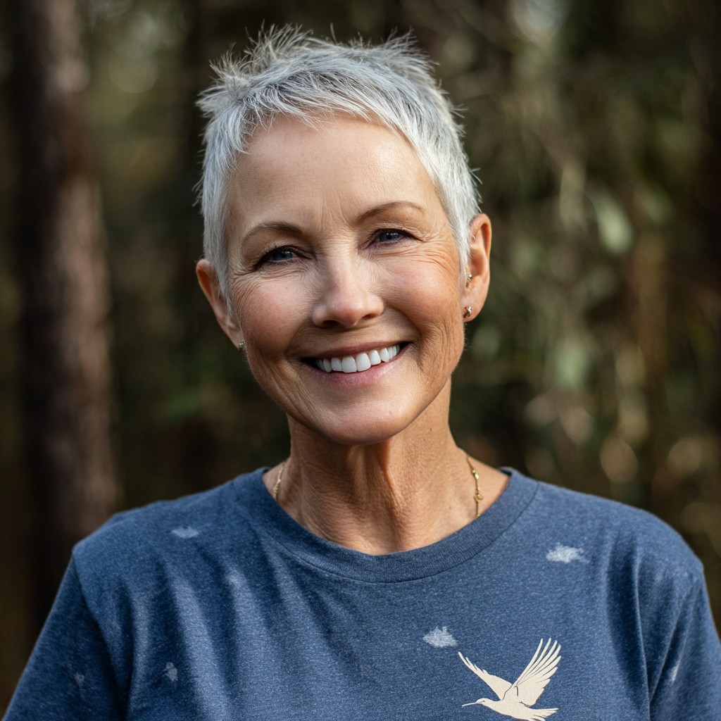 Chic Textured Short Silver Pixie with Defined Edges