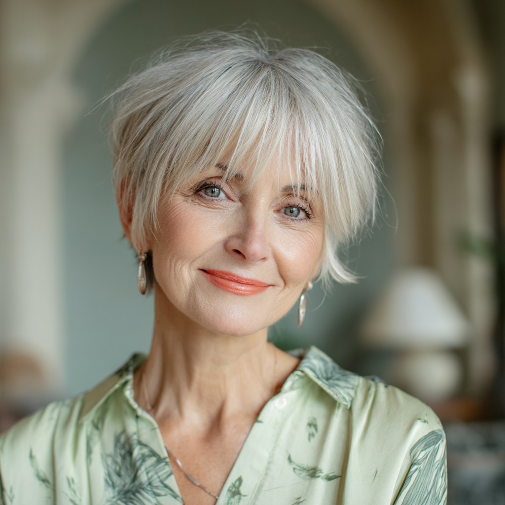 Chic Textured Silver Crop with Soft Bangs