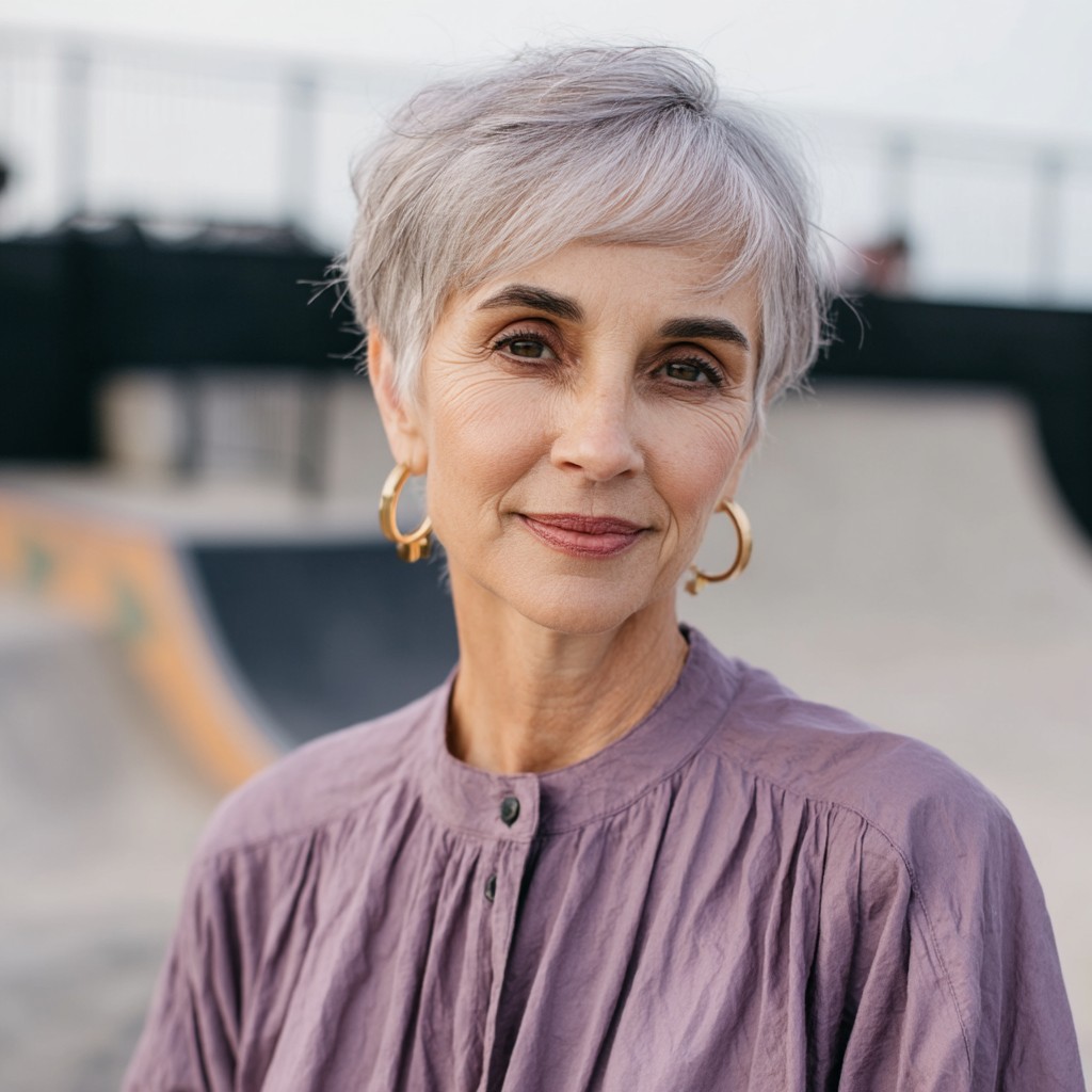 Chic Textured Silver Pixie Cut with Soft Bangs