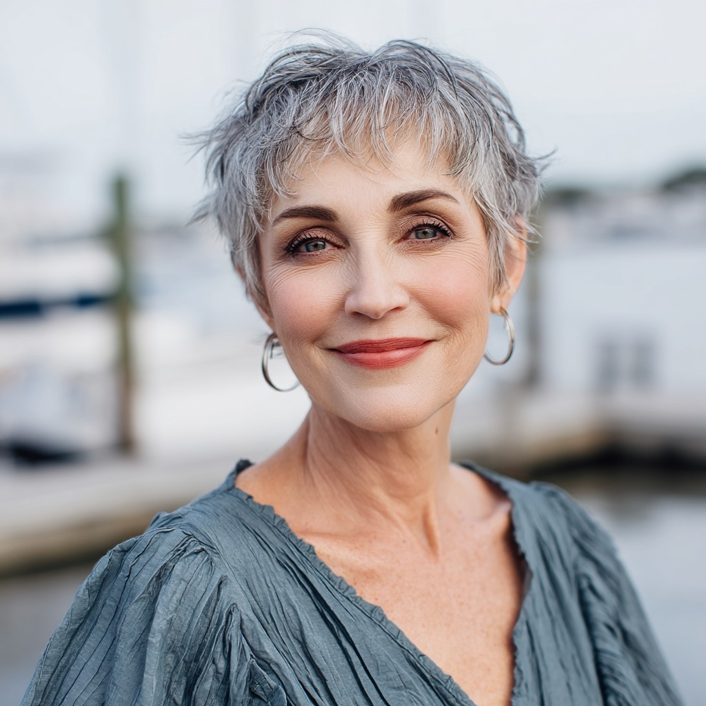 Chic Textured Silver Pixie with Soft Volume