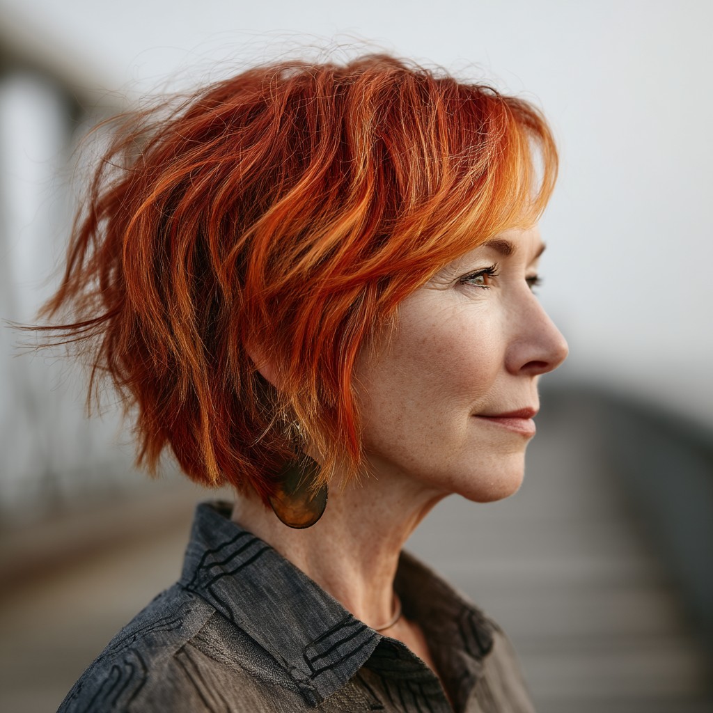 Choppy Textured Bob with Fiery Red Highlights