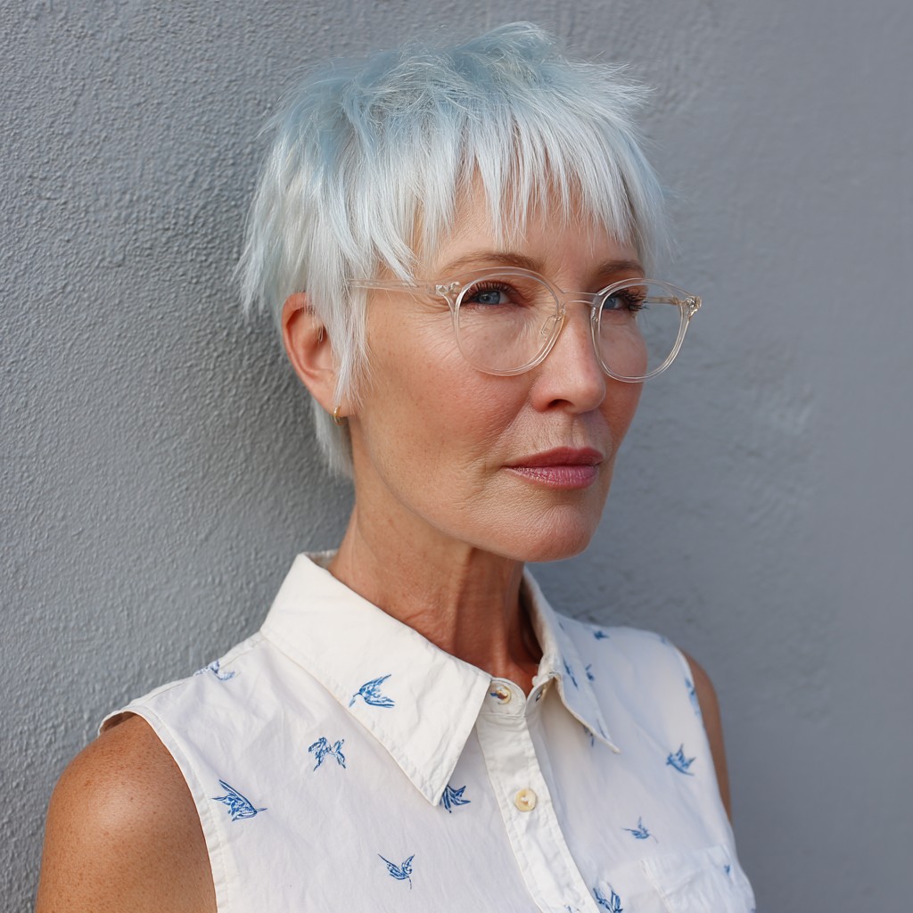 Edgy Frosted Pixie Cut with Defined Choppy Layers