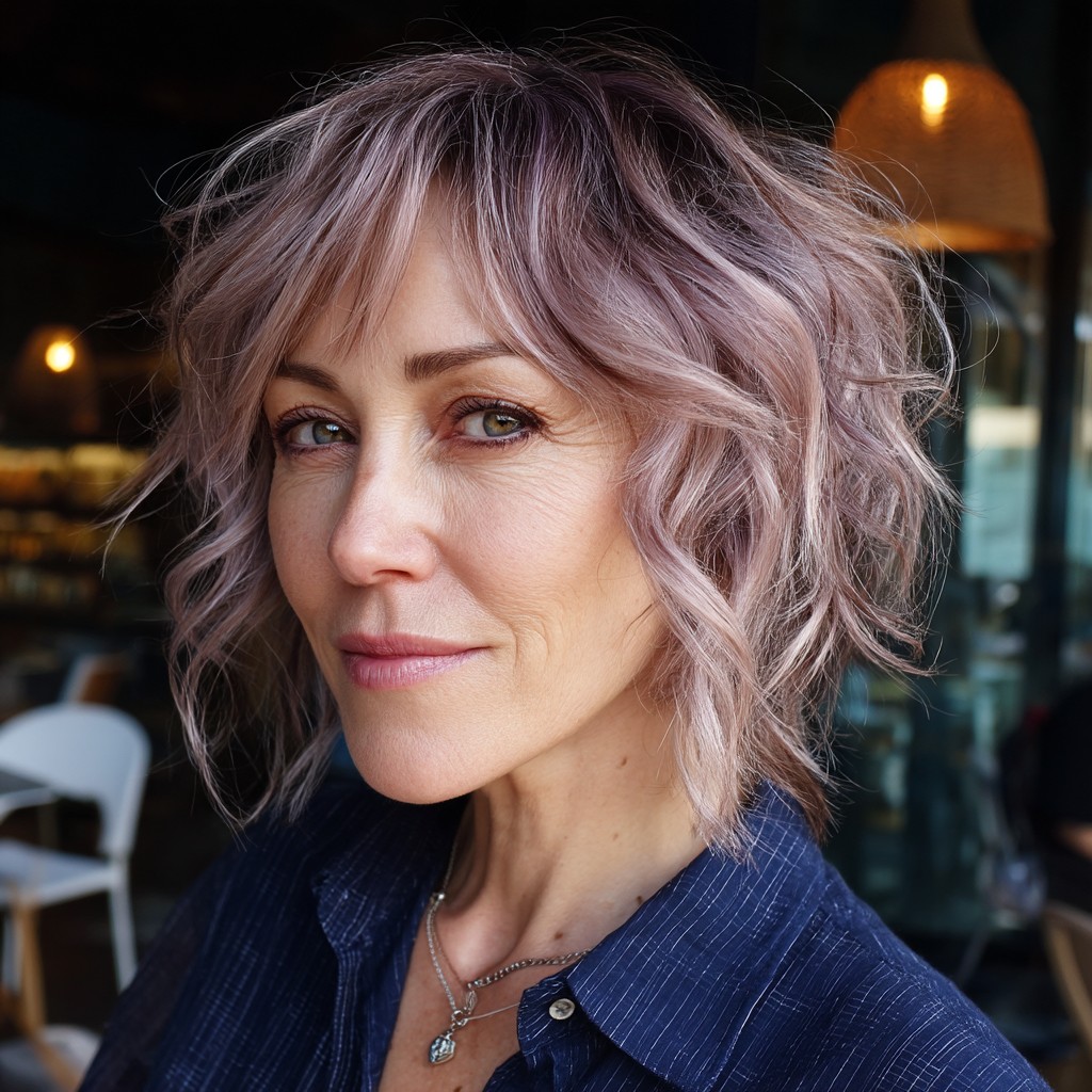Edgy Textured Bob with Soft Lavender Undertones
