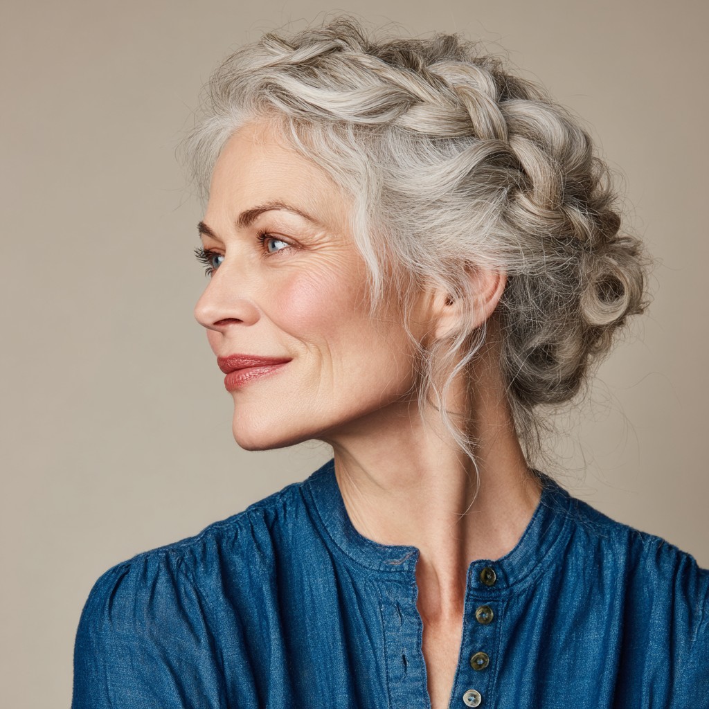 Elegant Braided Updo with Soft Curls