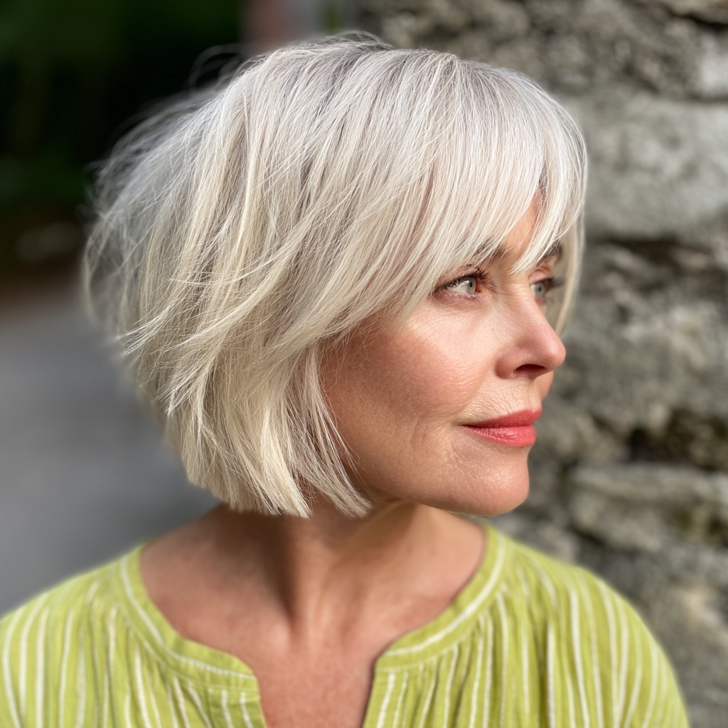 Modern Choppy Bob with Soft Silver Highlights