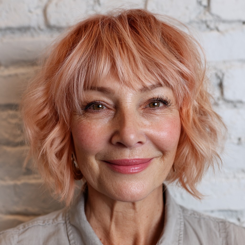 Playful Choppy Bob with Soft Coral Undertones