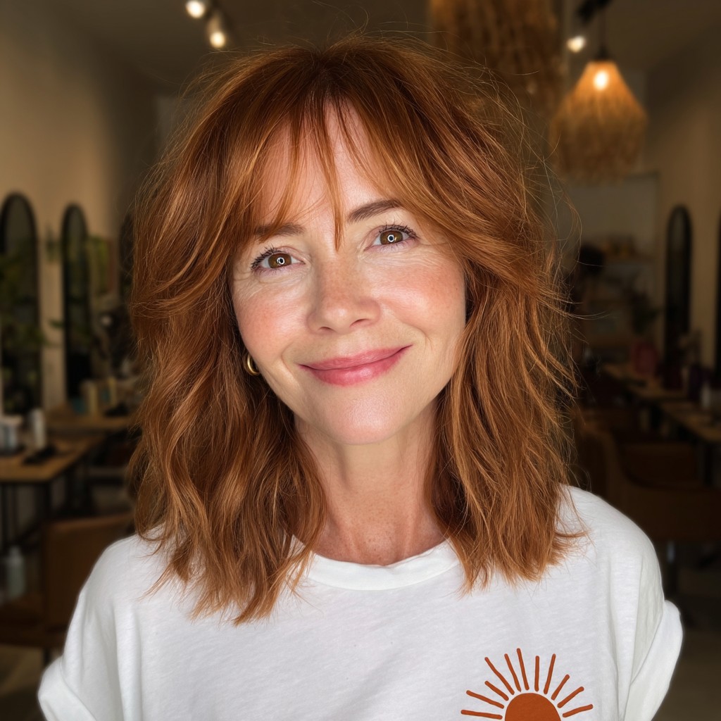 Textured Choppy Lob with Soft Ginger Tones
