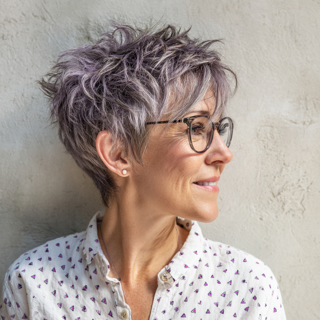 Textured Choppy Pixie with Soft Lavender Tones