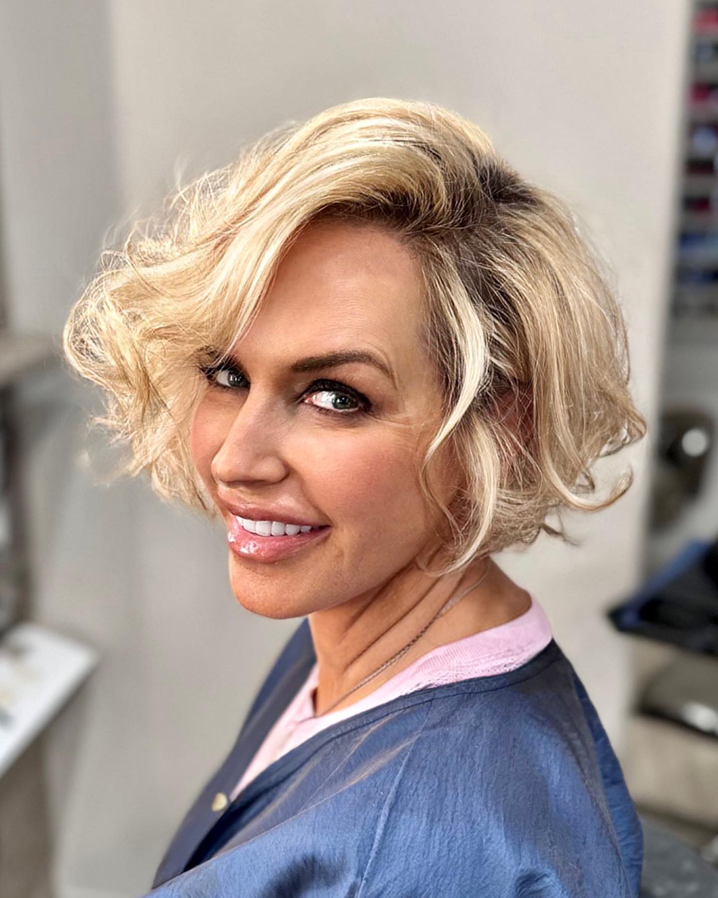 Textured Curly Bob with Face-Framing Layers