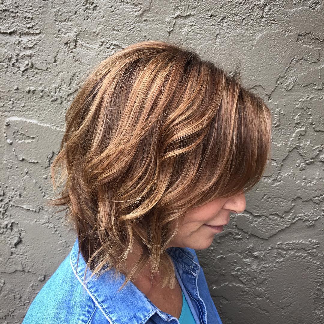 Textured Warm Brown Bob with Subtle Waves