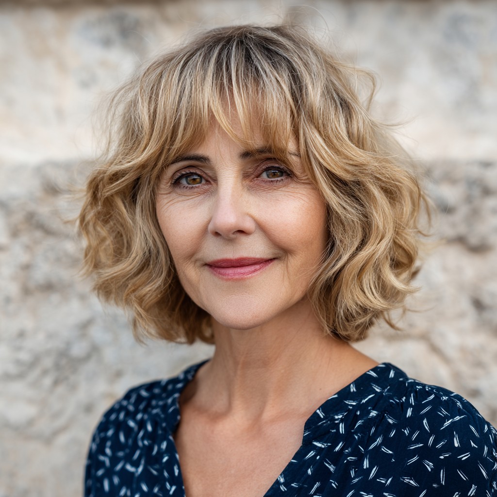 Chic Curly Bob with Soft See-Through Bangs