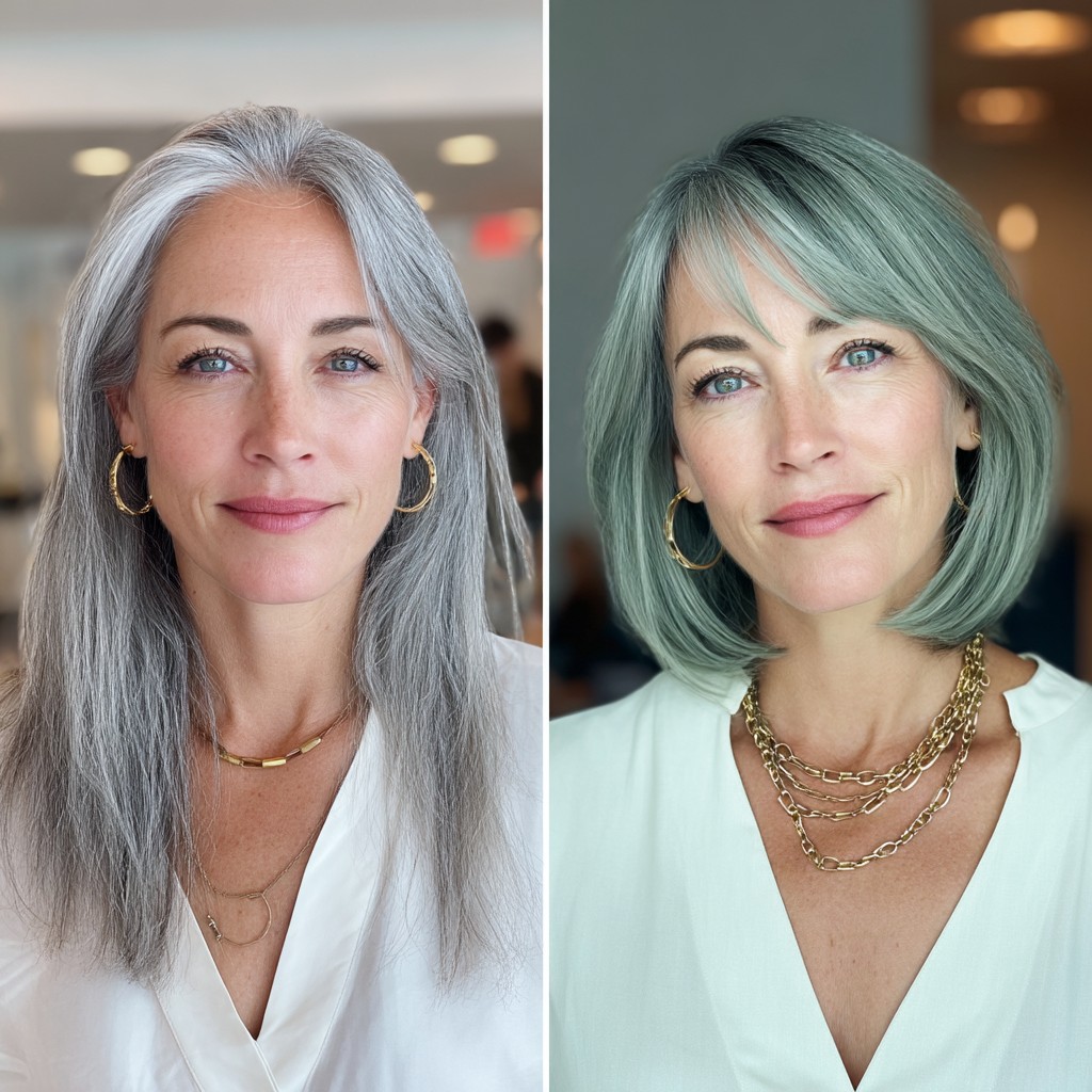 Chic Mint Green Blunt Lob with Face-Framing Bangs