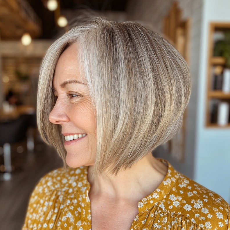 Elegant Softly Layered Ash Blonde Bob
