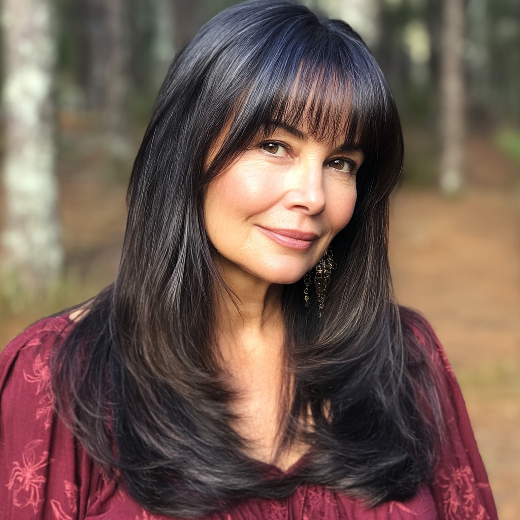 Sleek Long Layers with Soft See-Through Bangs
