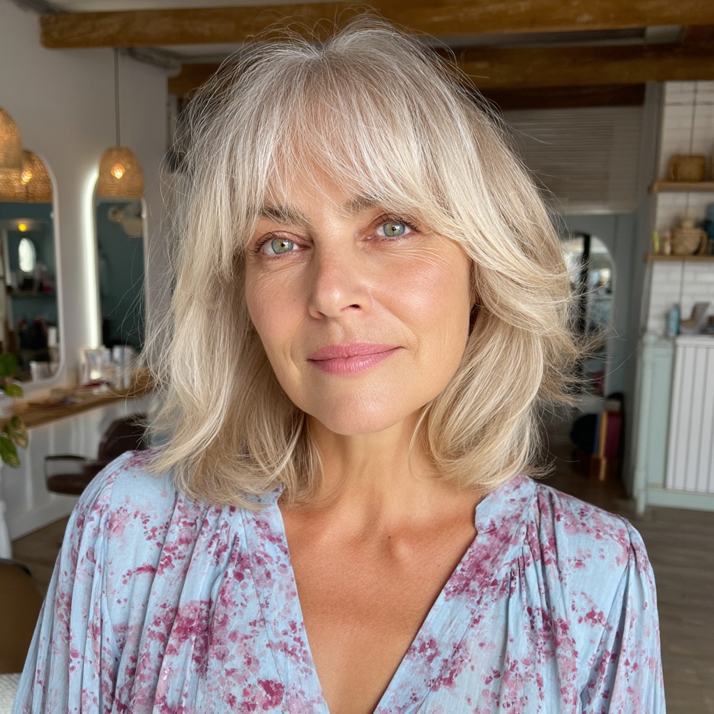Soft Textured Lob with Wispy See-Through Bangs