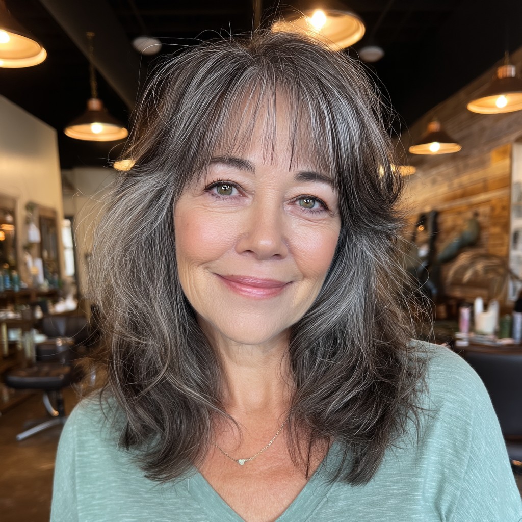 Soft Textured Long Layers with See-Through Bangs