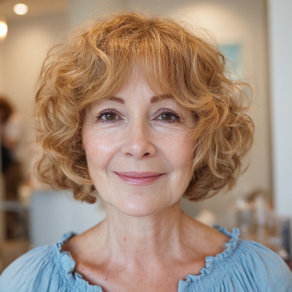 Softly Tousled Curly Cut with Gentle See-Through Bangs