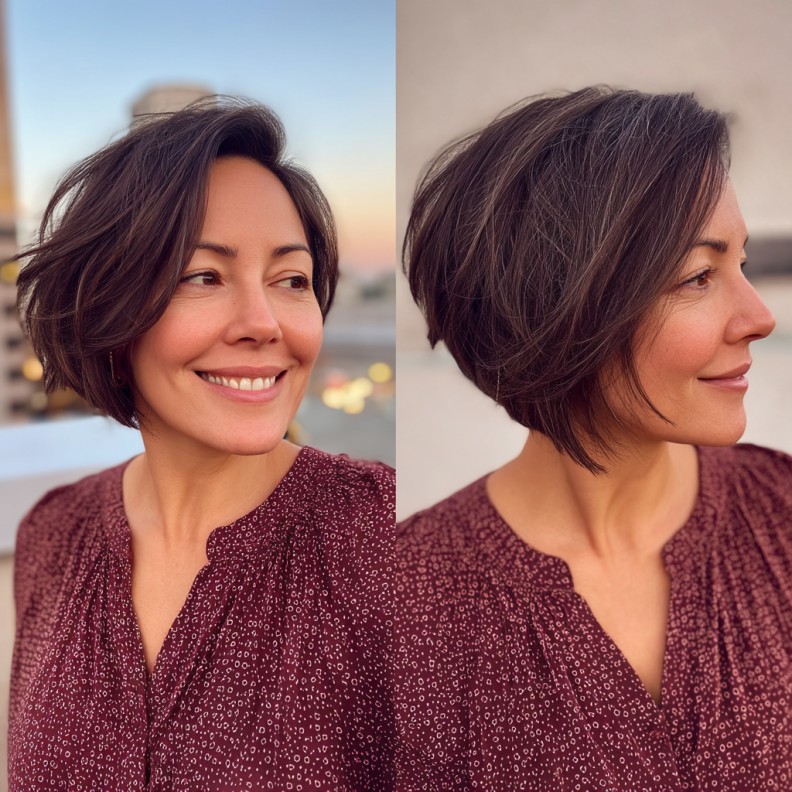 Textured Short Angled Bob with Soft Layers