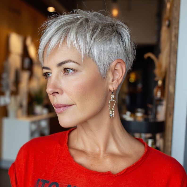 Chic Textured Silver Pixie Cut with Soft Layers