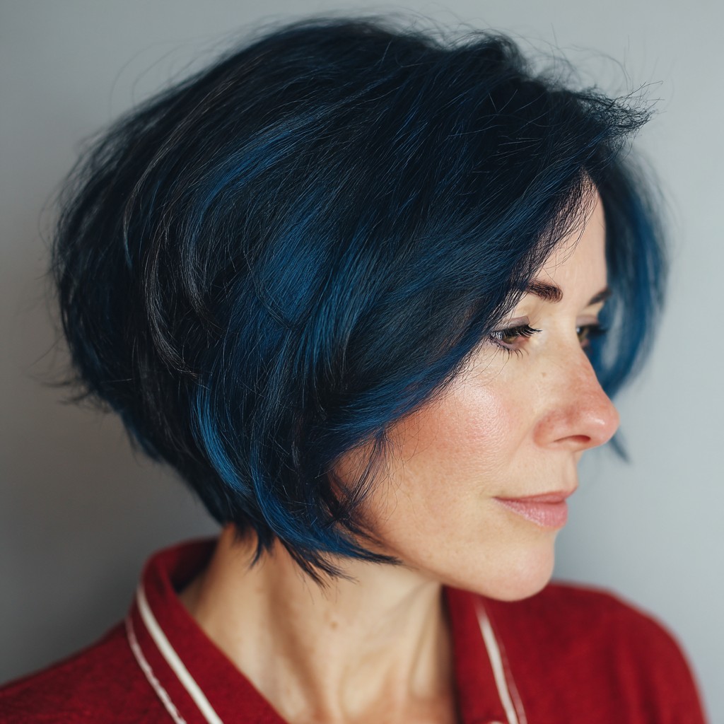 Bold Blue Layered Bob with Textured Ends