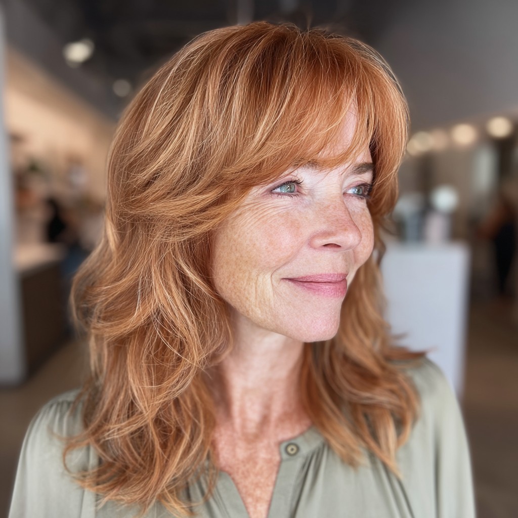 Charming Layered Tresses with Feathered Bangs
