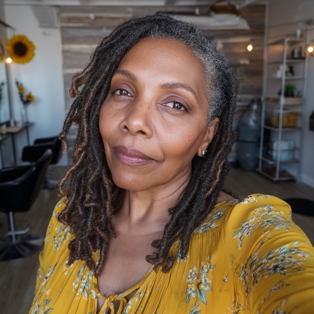 Charming Medium-Length Locs with Subtle Silver Highlights