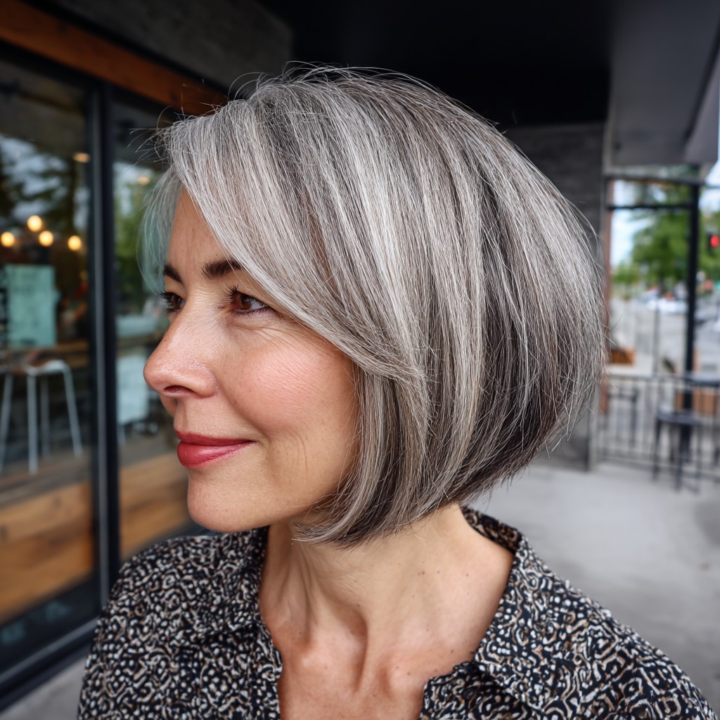 Chic Blunt Bob with Subtle Silver Highlights