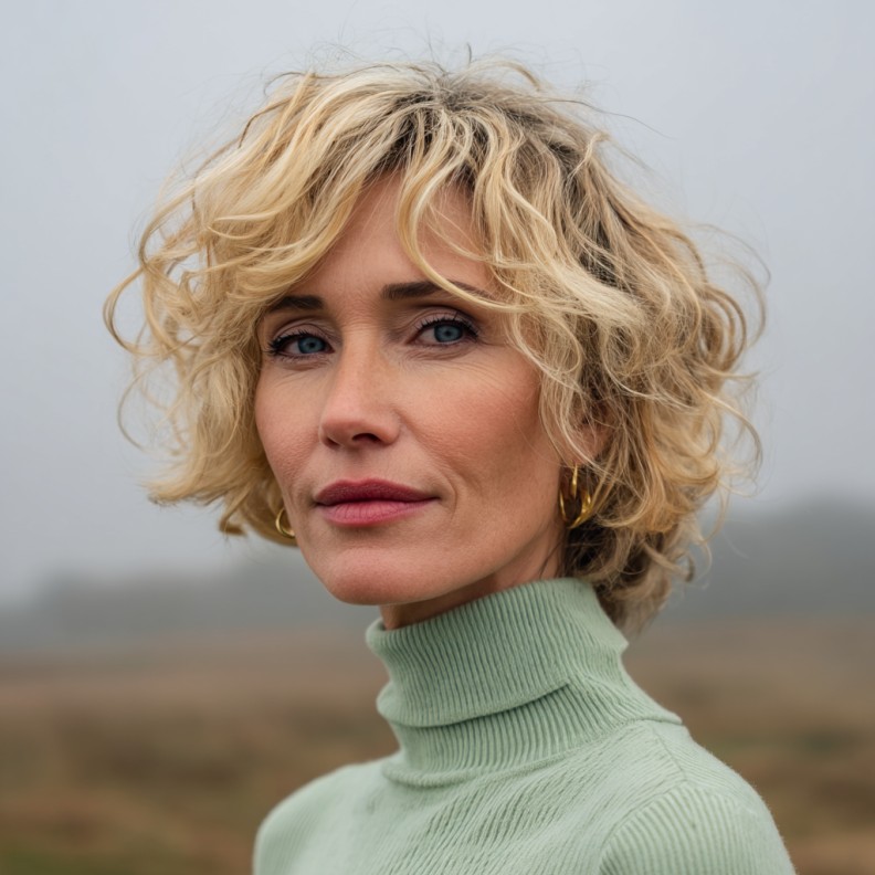 Chic Curly Bob with Soft Textured Layers