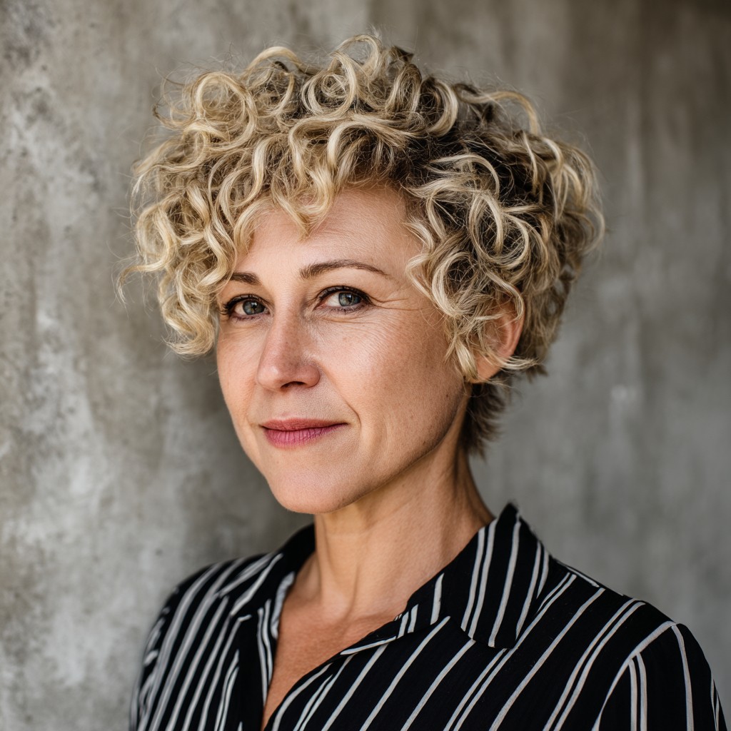 Chic Curly Pixie with Defined Shape